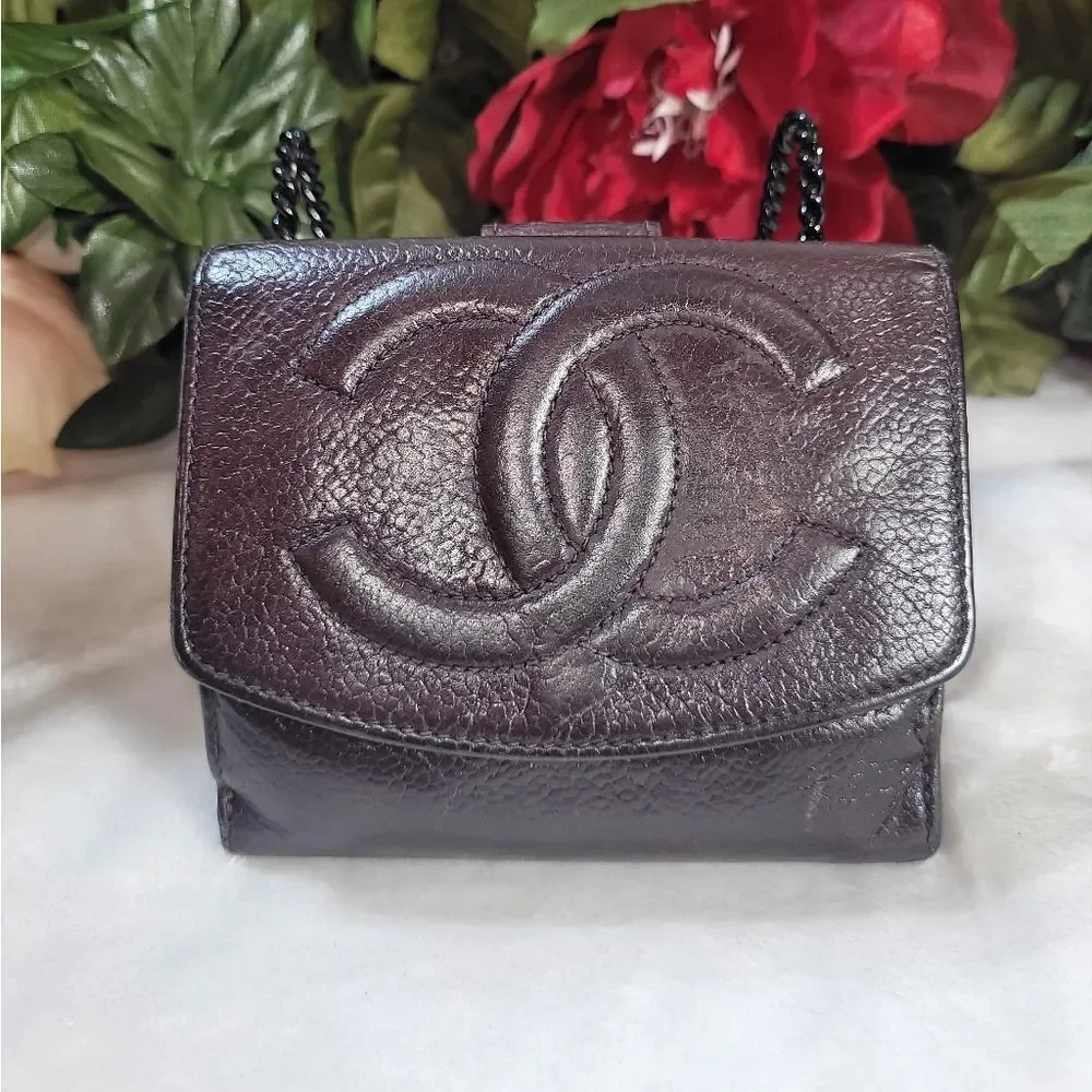 Authentic Chanel Caviar Leather Compact Wallet